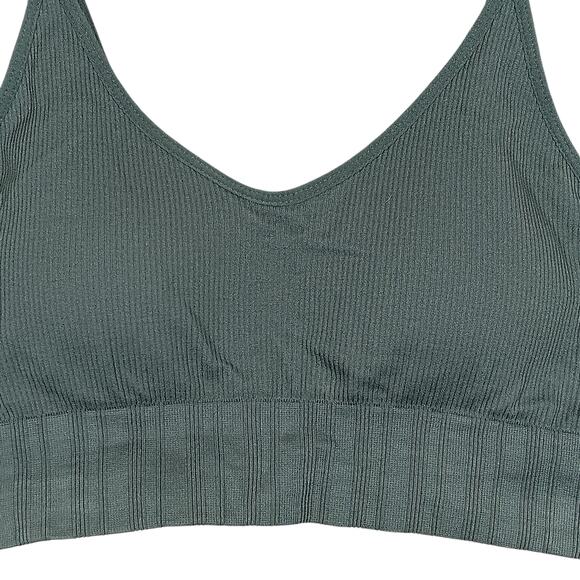 Sport Bra Olive Green Size Small Ribbed Band Adjustable Straps Padded - Picture 3 of 6